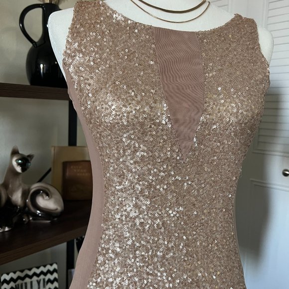 Champagne Sequin Mini Cocktail Dress NWT - Picture 5 of 8